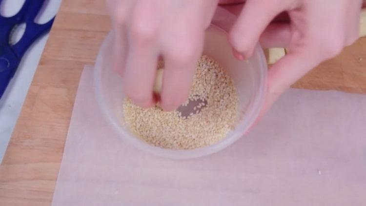 To prepare burgers, prepare sesame seeds