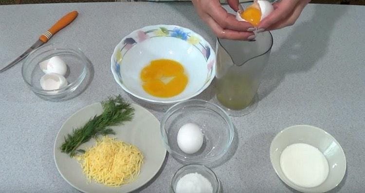 divide the eggs into proteins and yolks.