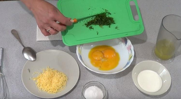 Grind the herbs and add to the yolks.