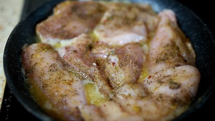 To cook alfredo pasta, fry the meat
