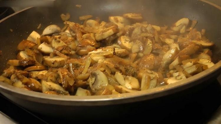 To make pearl barley, saute the mushrooms