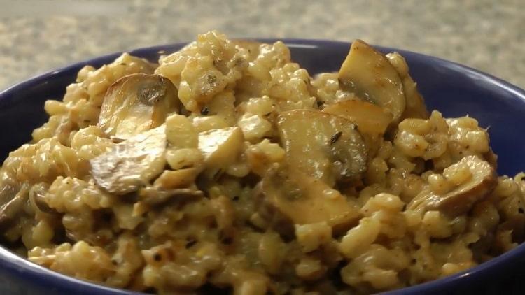 pearl barley with mushrooms is ready