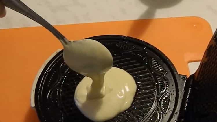 Put dough to make waffles