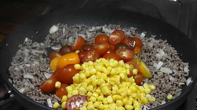 To mix rice with beans, mix the ingredients.