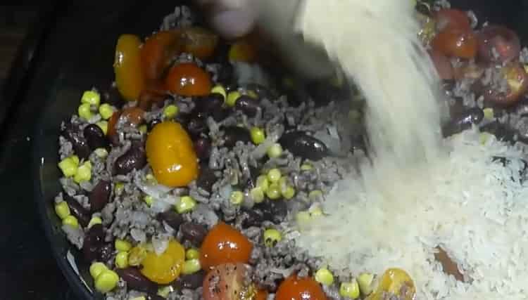 To make rice with beans, add rice