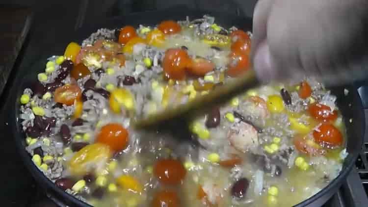 To add rice with beans, add water