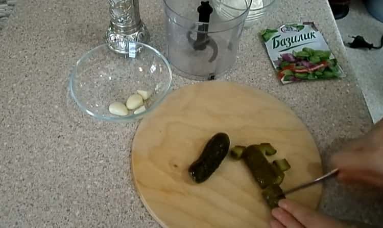 To make dressing, chop the cucumbers