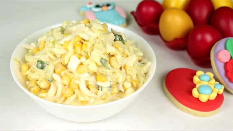 Salad with squid and corn step by step recipe with photo