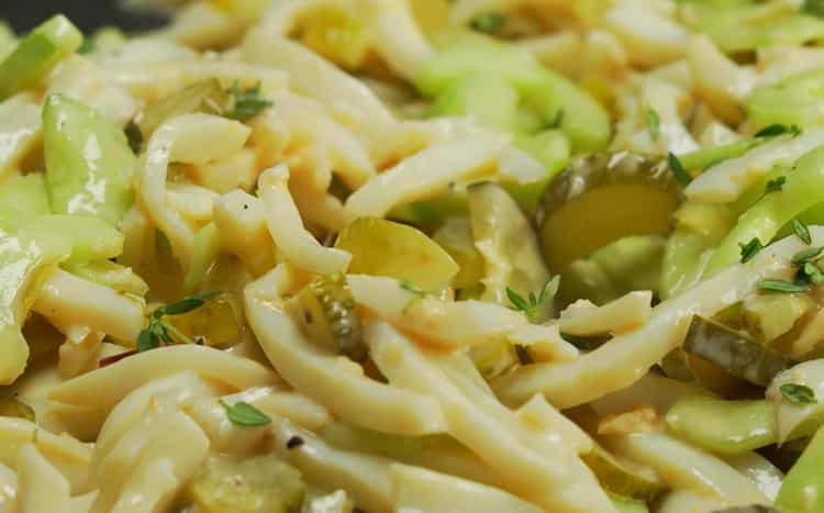 Salad with squid and cucumber according to a step by step recipe with photo