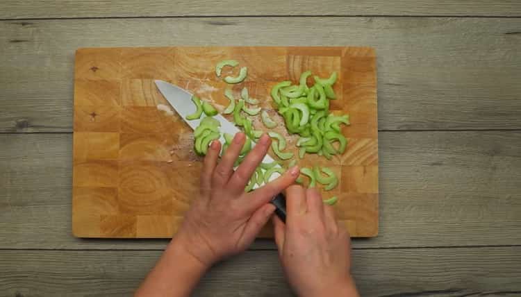 To make a salad, cut a cucumber