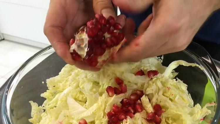 To prepare a salad, prepare pomegranate