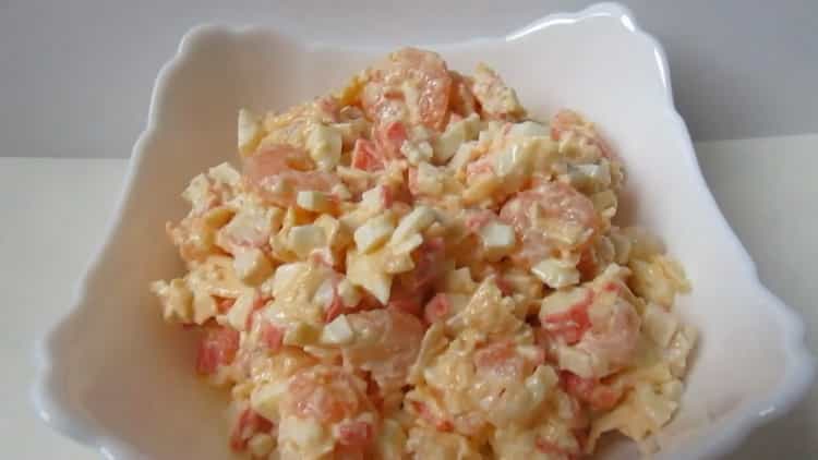 salad with shrimp and crab sticks is ready