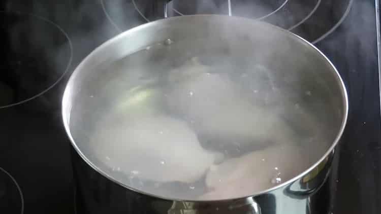 To prepare the salad, cook the meat