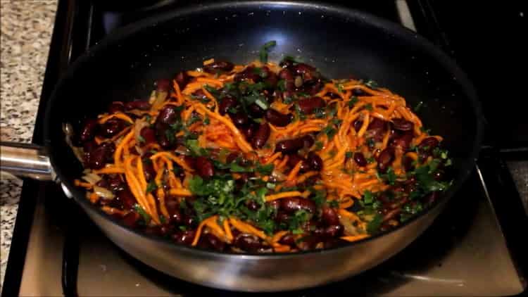 To prepare the dish, pour in the greens