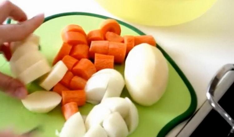 Chop vegetables for soup