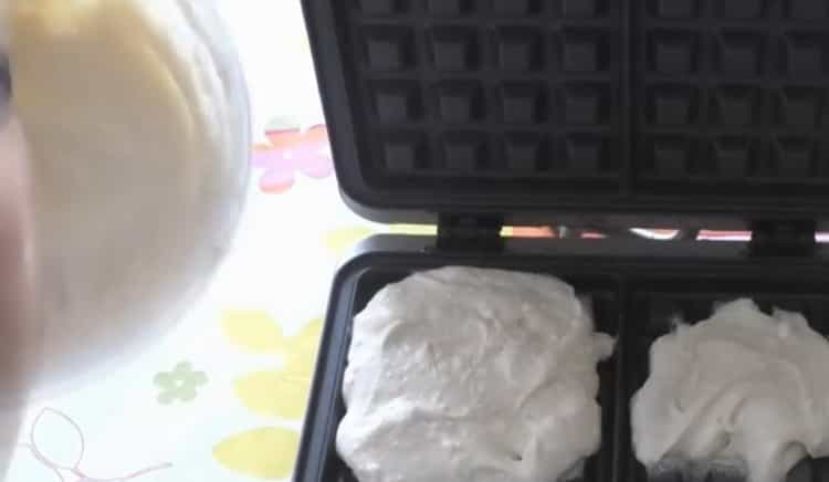 Put dough to make waffles