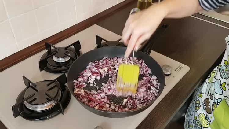 To cook meatballs, fry the onions