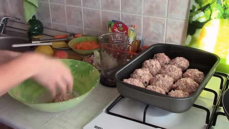 To cook meatballs, put meatballs in a baking sheet