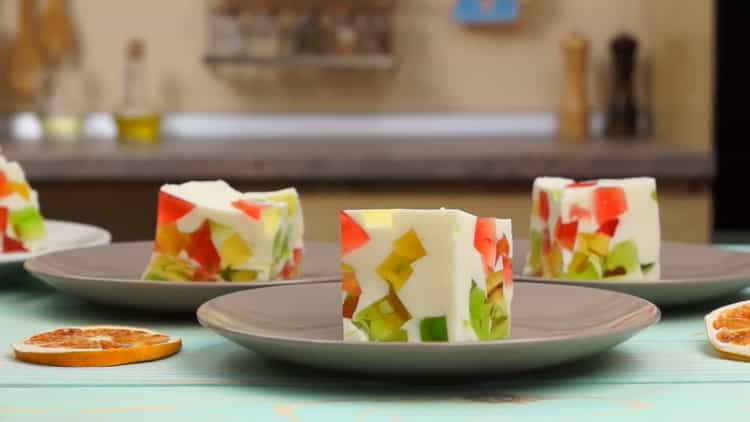 Delicate cake Broken glass with jelly and sour cream