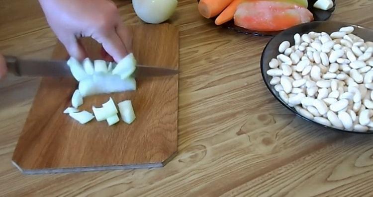 To cook beans, chop onion