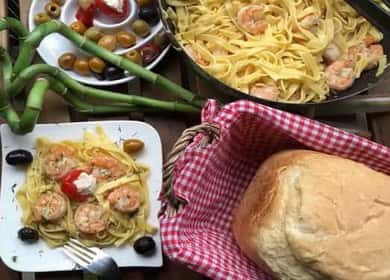 Shrimp fettuccine in cream sauce - secrets of Italian cuisine 🍜