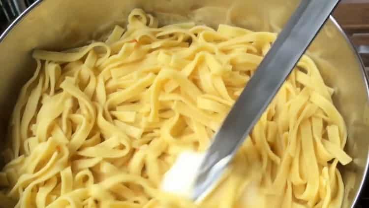 To make fettuccine, prepare the butter