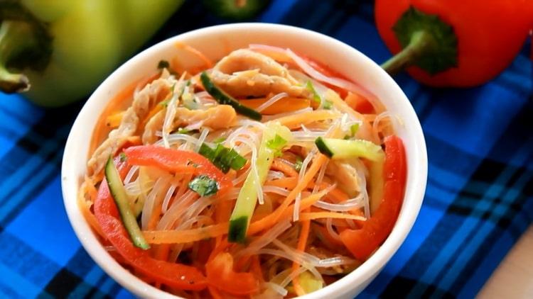Fungose salad with pork and vegetables - healthy and tasty noodles