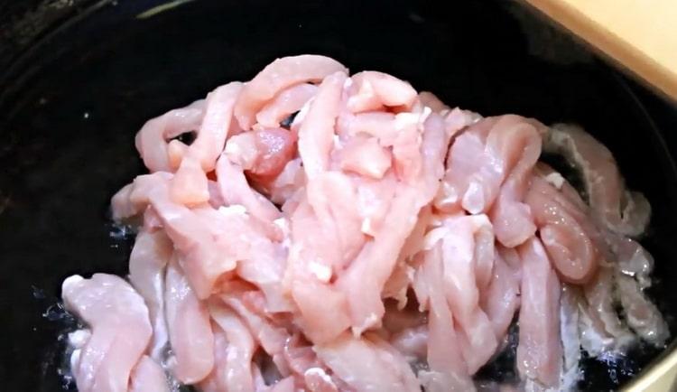 To make a salad, fry the meat