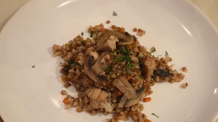 buckwheat with meat and mushrooms is ready