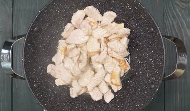 First, fry the turkey meat.