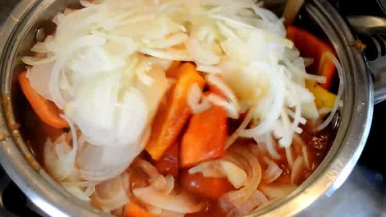 Add onions to cook lecho