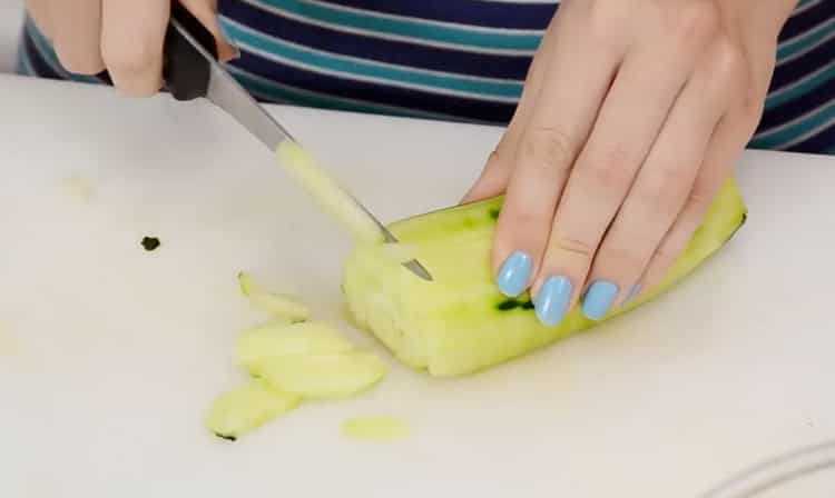 To make a salad, chop the cucumbers
