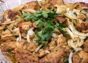 Shish kebab in a pan according to a step by step recipe with photo