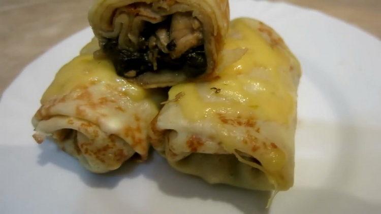 Pancakes with chicken step by step recipe with photo