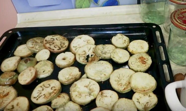 Bake eggplant until golden brown.