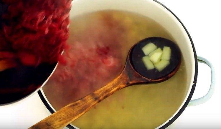 Add beets to the potato pan.