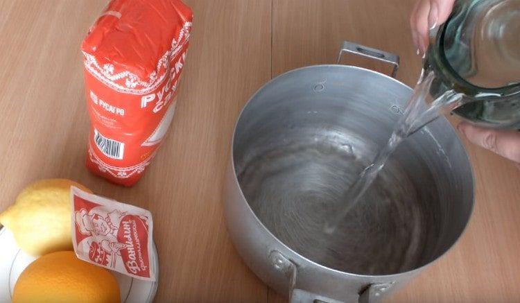 pour water into the pan.