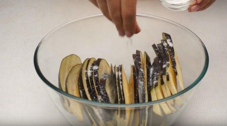 Salt the eggplant and leave for a while.