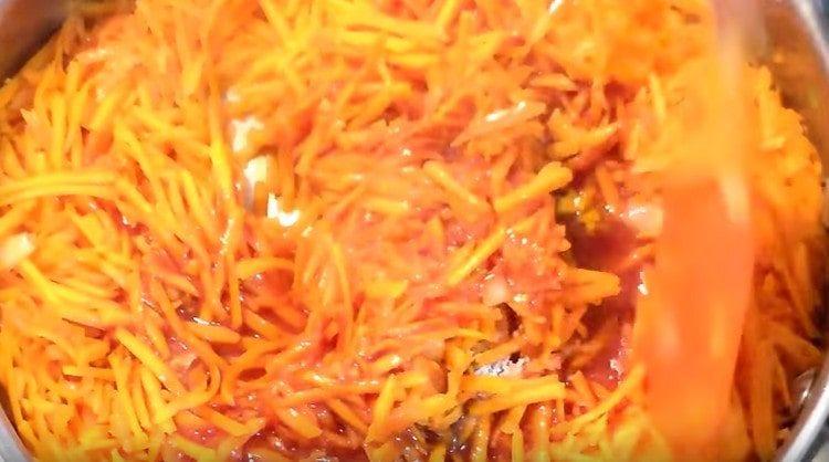 Add tomato paste, spices.