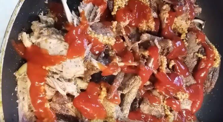 Add salt, pepper, basil, ketchup, mustard and garlic to taste.