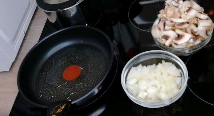 chop mushrooms and onions.