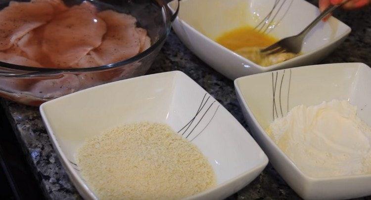 Bone the meat in flour, then in a beaten egg.