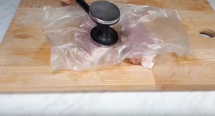 We beat off the meat.