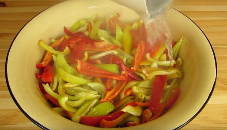 Pour pepper with boiling water.