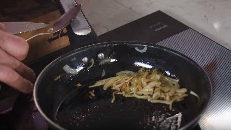 Chop onion and fry in olive oil.