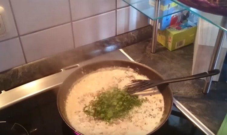 Add chopped greens to the gravy.