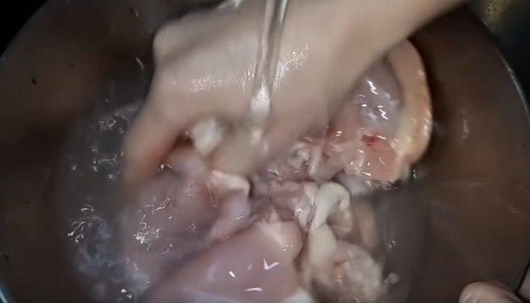 Rinse the chicken thighs thoroughly.