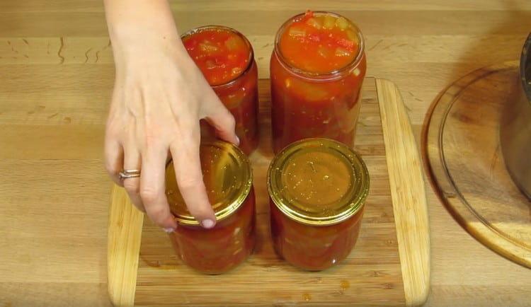 put the salad in sterilized jars.