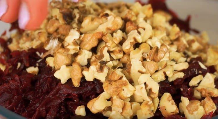 Add the nuts to the beets.