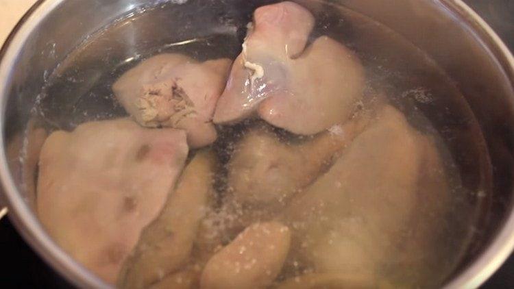 Boil the liver until tender.